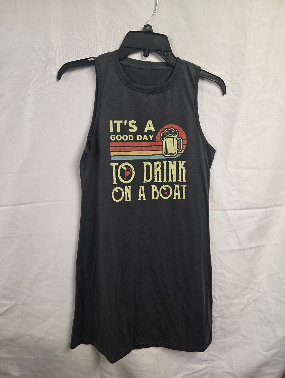 SHEIN Black Asymmetrical Tank Dress with Retro Beer Graphic
